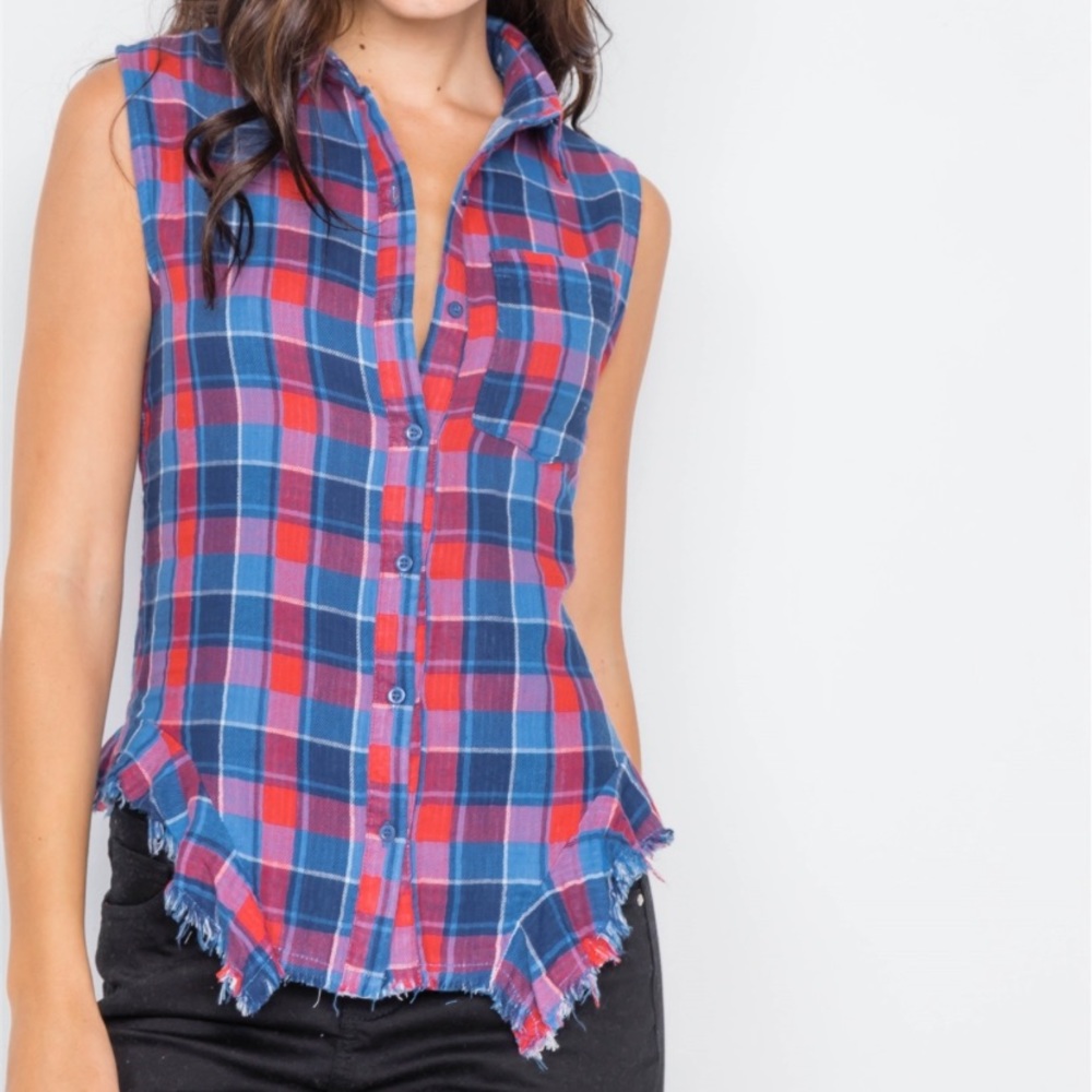 Country Girl Raw Distress Button Down